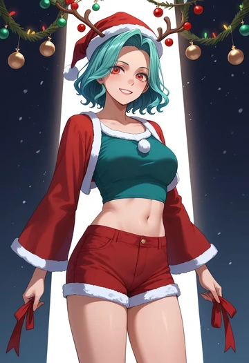 touhou,hinanawi_tenshi,Christmas,red velvet shorts  - AI generated anime art