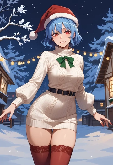 touhou,hinanawi_tenshi,Christmas,sweater dress,stockings  - AI generated anime art