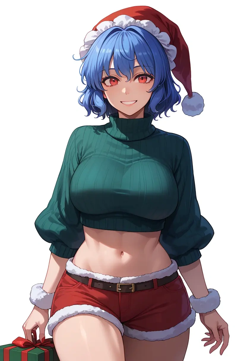 touhou,hinanawi_tenshi,Christmas,red velvet shorts,turtleneck sweater  - 