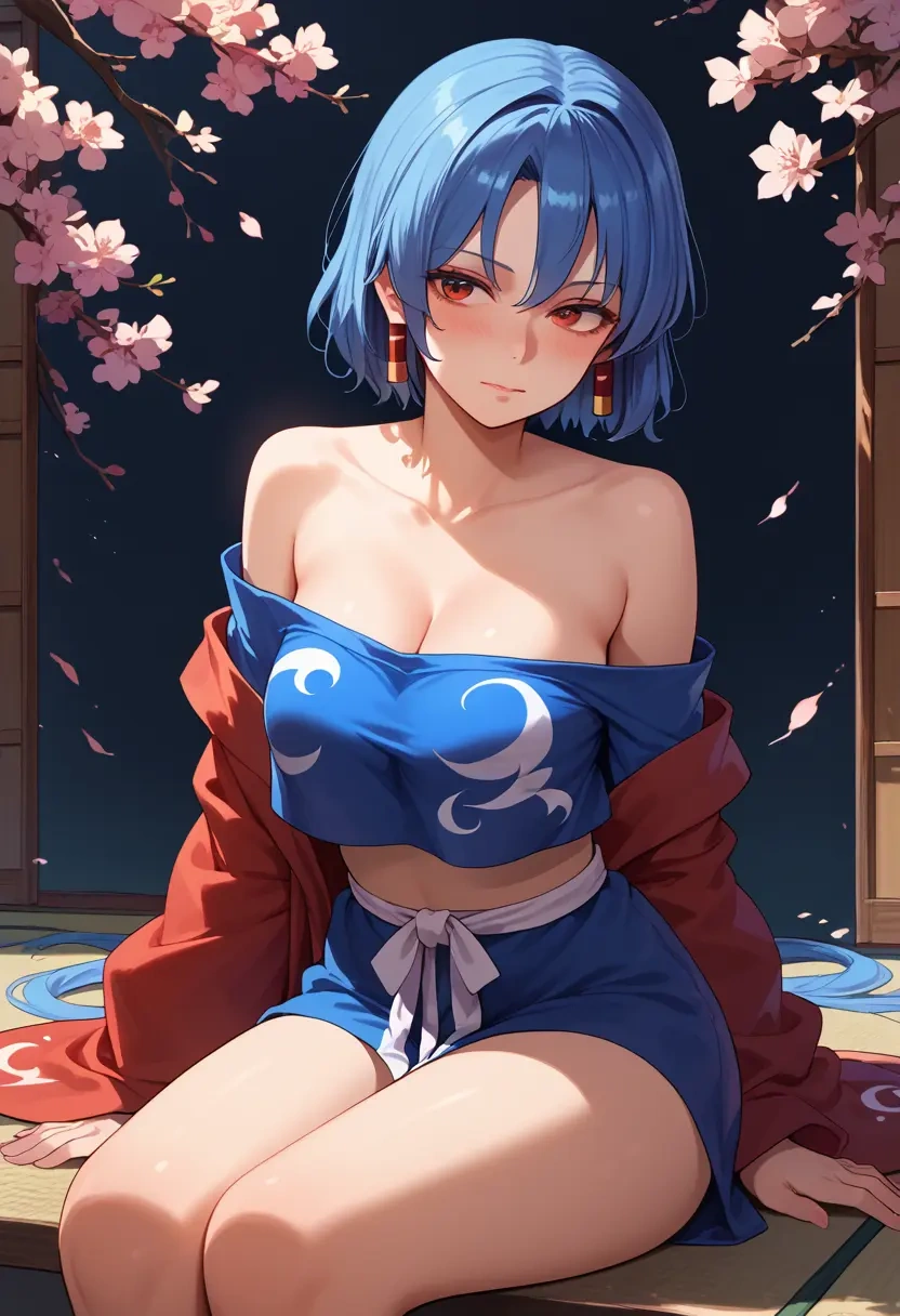 touhou,hinanawi_tenshi,off-shoulder top,dolphin shorts  - 