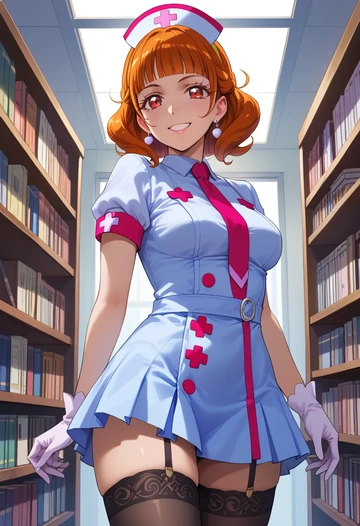 precure,hino_akane_(smile_precure!),nurse pantyhose,mini skirt, sexy  - AI generated anime art