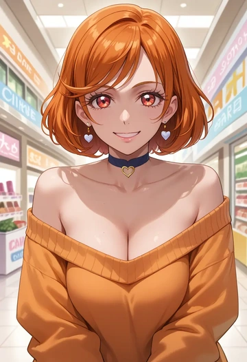 precure,hino_akane_(smile_precure!),orange,sweater,choker  - AI generated anime art