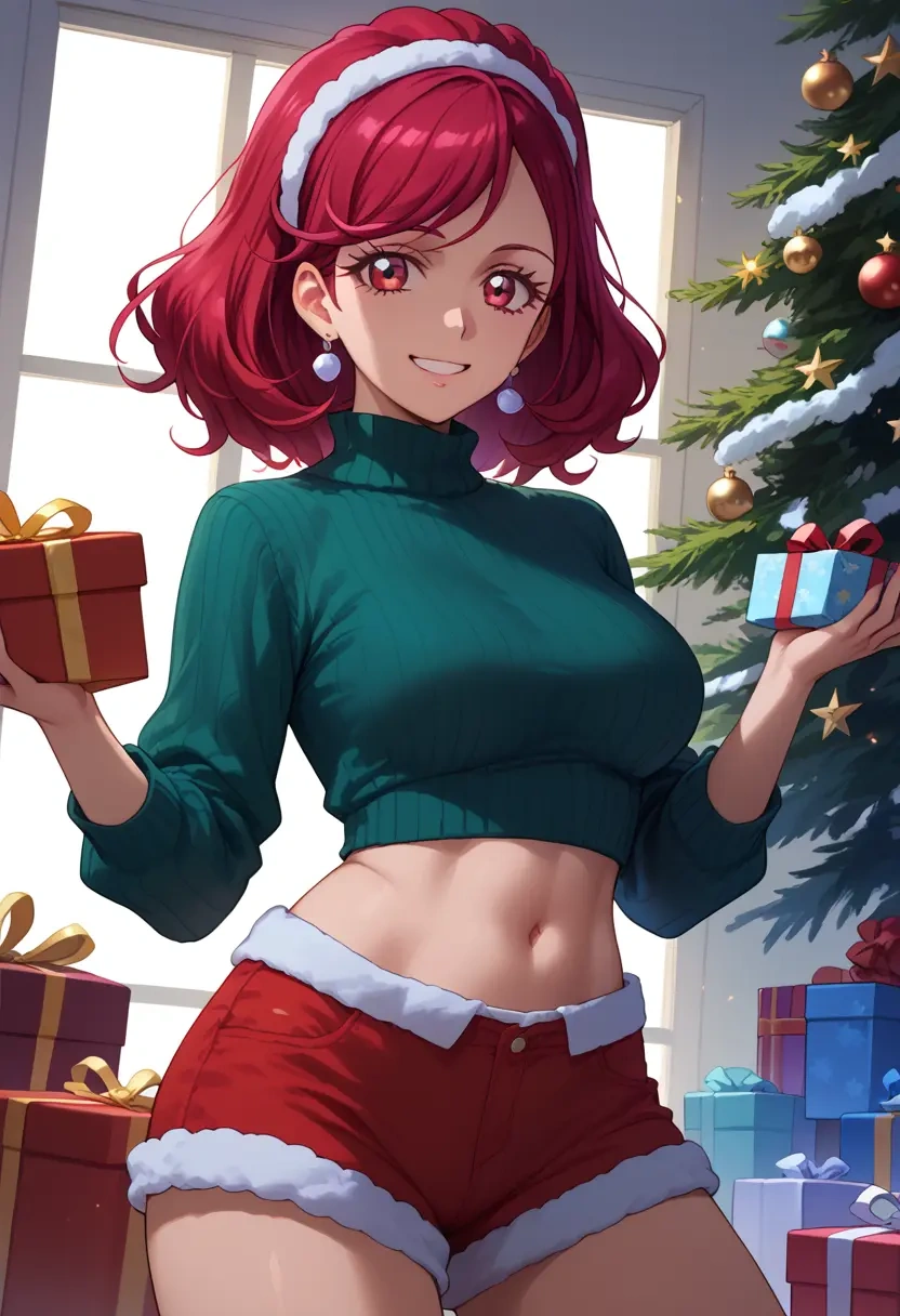 precure,hino_akane_(smile_precure!),Christmas,red velvet shorts,turtleneck sweater  - 