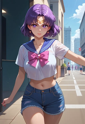 bishoujo_senshi_sailor_moon,hino_rei,denim shorts  - AI generated anime art