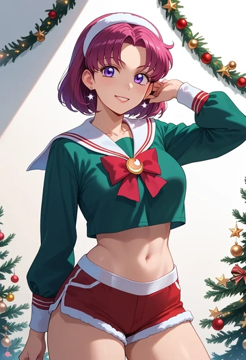 bishoujo_senshi_sailor_moon,hino_rei,Christmas,red velvet shorts  - AI generated anime art