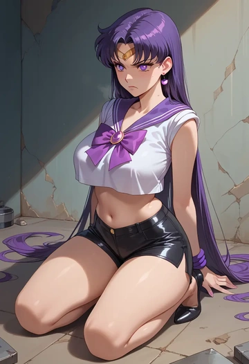 bishoujo_senshi_sailor_moon,hino_rei,leather,shorts,crop top  - AI generated anime art