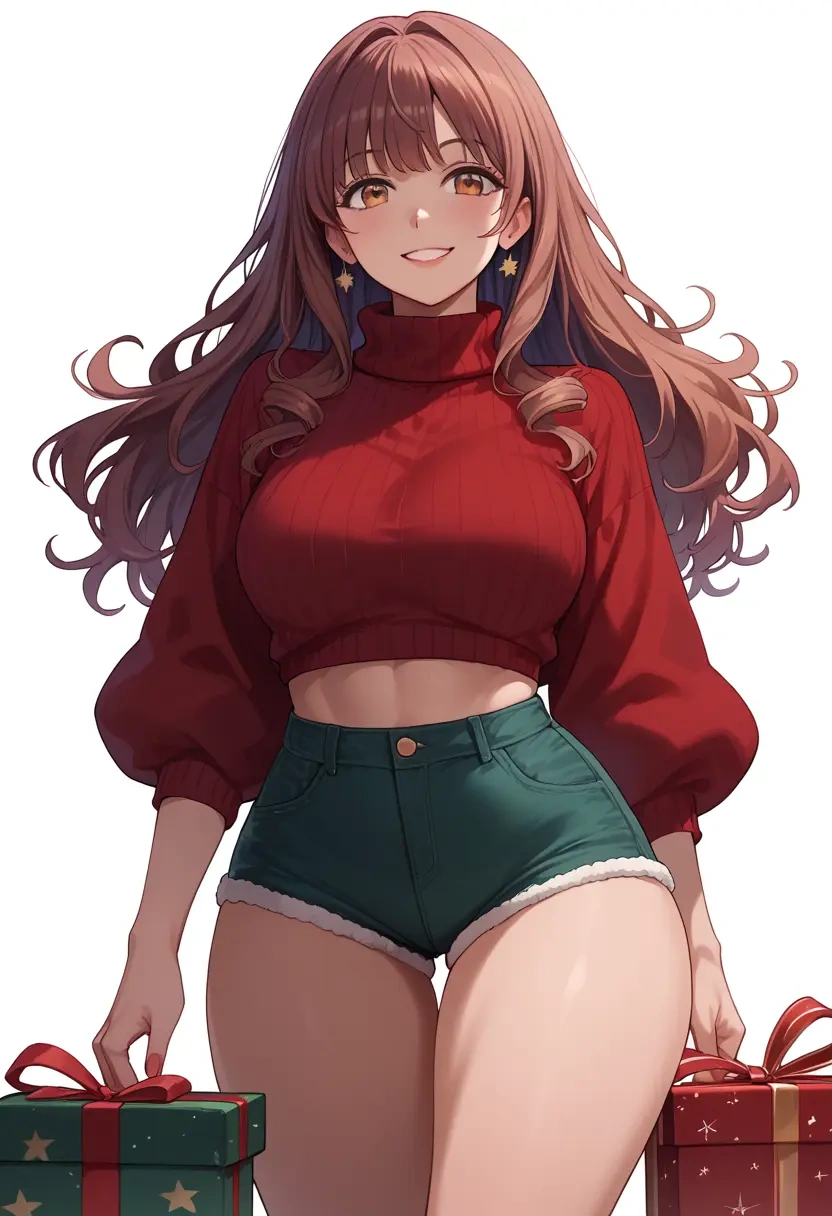 k-on!,hirasawa_ui,Christmas,red velvet shorts,turtleneck sweater  - 