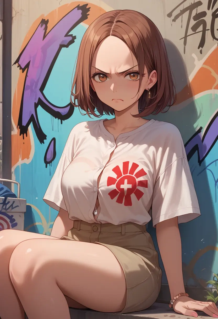 k-on!,hirasawa_ui,oversized graffiti shirt,dolphin shorts  - 