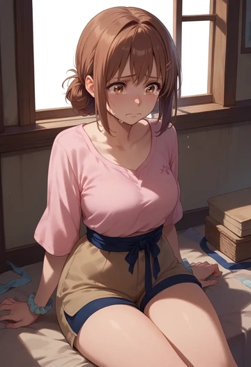 k-on!,hirasawa_yui,jogger shorts,oversized tank  - AI generated anime art