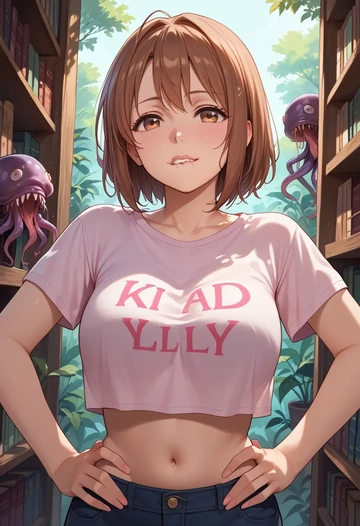 k-on!,hirasawa_yui,crop graffiti tee,dolphin shorts  - AI generated anime art