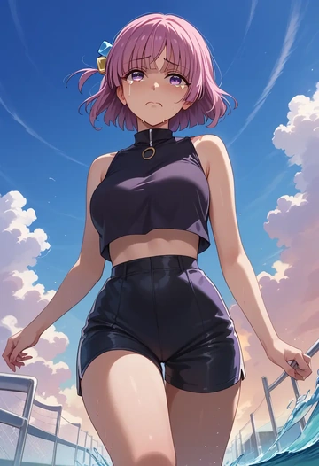 bocchi_the_rock!,hiroi_kikuri,leather,shorts,crop top  - AI generated anime art