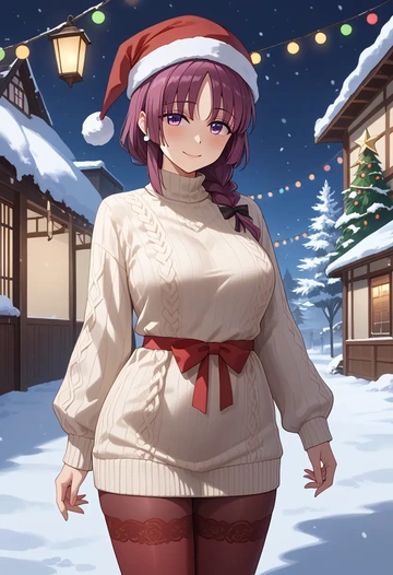 bocchi_the_rock!,hiroi_kikuri,Christmas,sweater dress,stockings  - AI generated anime art