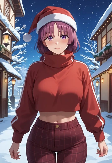 bocchi_the_rock!,hiroi_kikuri,Christmas,plaid trousers  - AI generated anime art