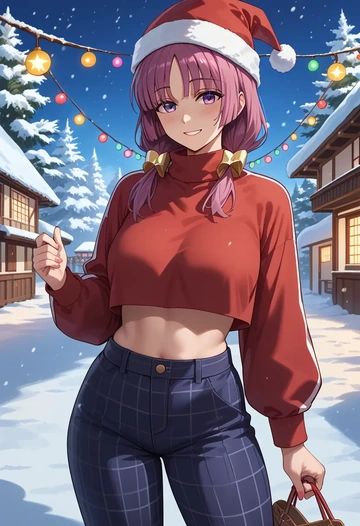 bocchi_the_rock!,hiroi_kikuri,Christmas,plaid trousers  - AI generated anime art