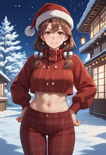 kantai_collection,hiryuu_(kancolle),Christmas,plaid trousers  - AI generated anime art