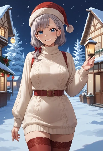 idolmaster,hisakawa_hayate,Christmas,sweater dress,stockings  - AI generated anime art