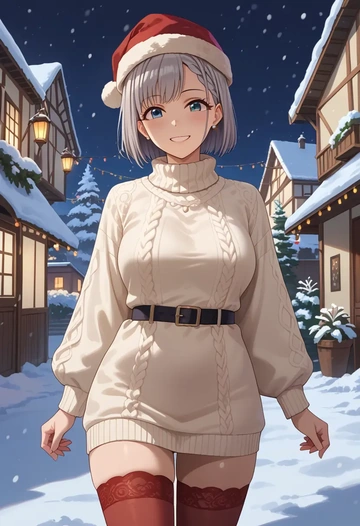 idolmaster,hisakawa_hayate,Christmas,sweater dress,stockings  - AI generated anime art