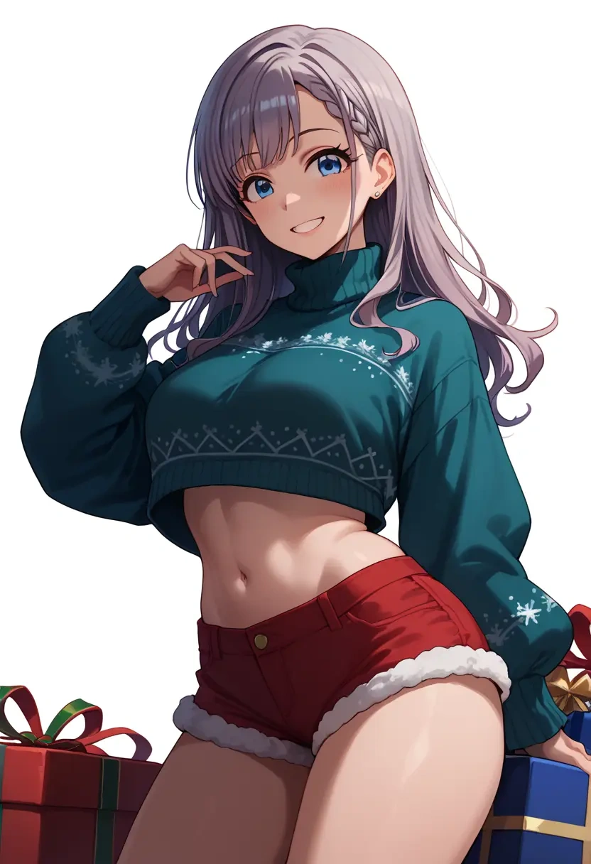 idolmaster,hisakawa_hayate,Christmas,red velvet shorts,turtleneck sweater  - 