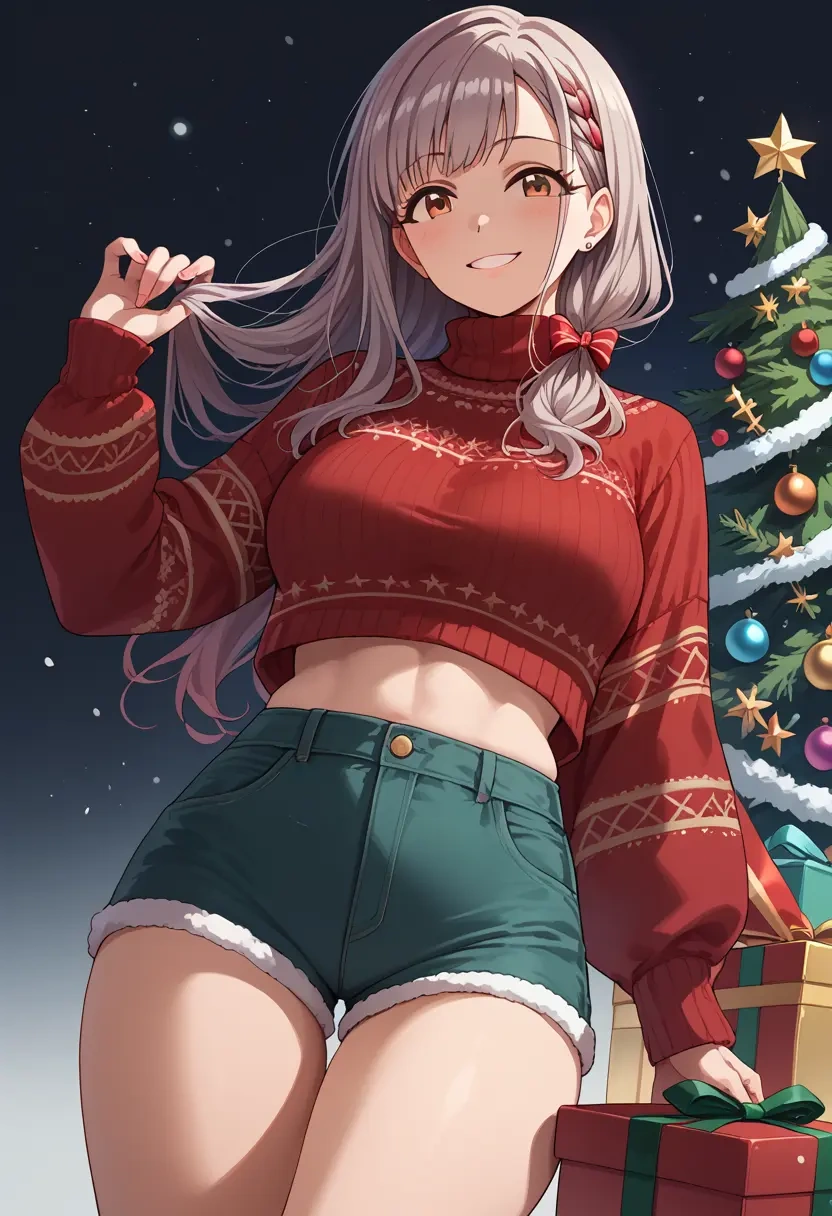 idolmaster,hisakawa_nagi,Christmas,red velvet shorts,turtleneck sweater  - 