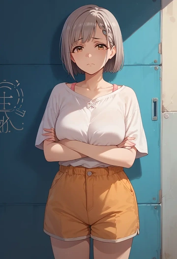 idolmaster,hisakawa_nagi,graphic tee,shorts,sneakers  - AI generated anime art