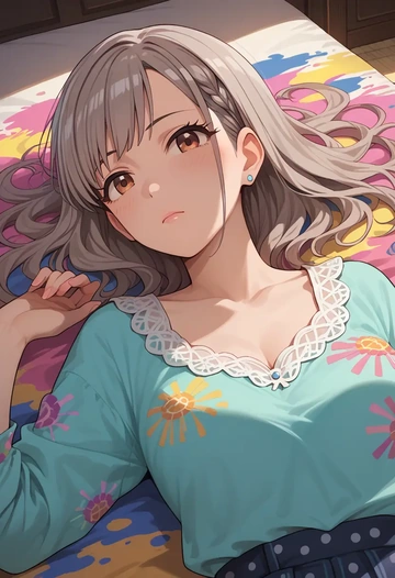 idolmaster,hisakawa_nagi,paint-splatter blouse,dolphin shorts  - AI generated anime art