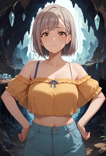 idolmaster,hisakawa_nagi,off-shoulder top,dolphin shorts  - AI generated anime art