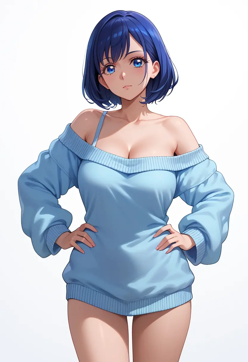 precure,hishikawa_rikka,Hands on hips,off-shoulder,sweater  - 