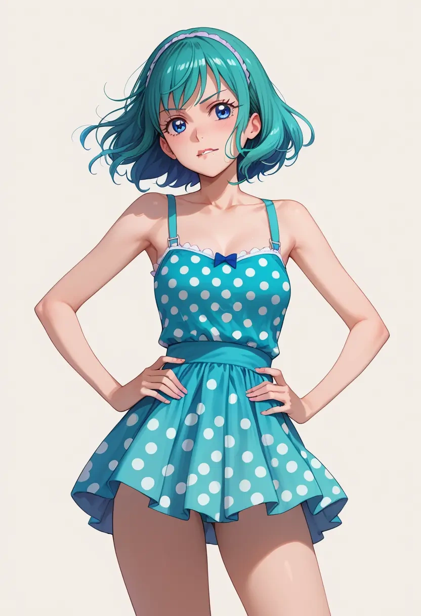 precure,hishikawa_rikka,silk slip dress,polka dots  - 