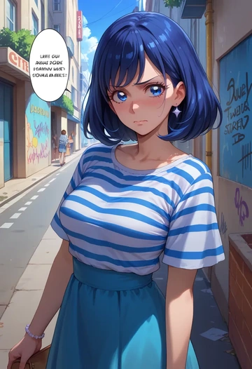 precure,hishikawa_rikka,striped graffiti blouse,dolphin shorts  - AI generated anime art