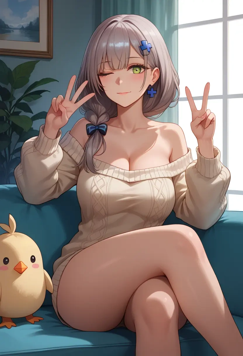 girls'_frontline,hk416_(girls'_frontline),off-shoulder,sweater  - 