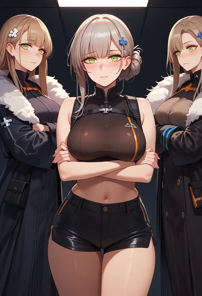 girls'_frontline,hk416_(girls'_frontline),leather,shorts,crop top  - 