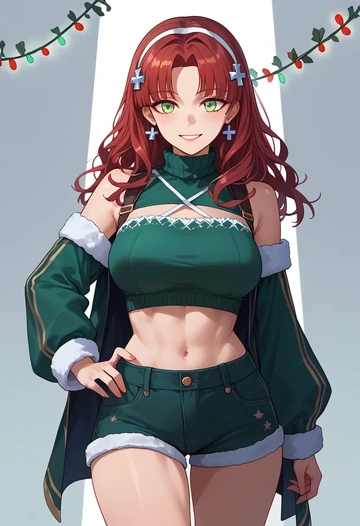 girls'_frontline,hk416_(girls'_frontline),Christmas,red velvet shorts  - AI generated anime art