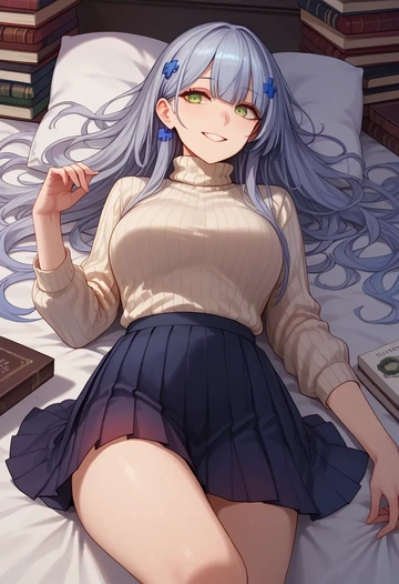 girls'_frontline,hk416_(girls'_frontline),skirt,pleated,turtleneck sweater  - AI generated anime art