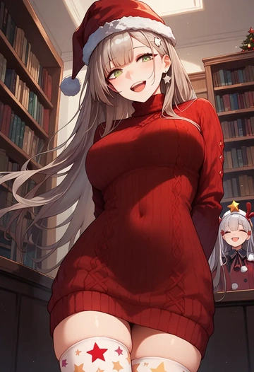 girls'_frontline,hk416_(girls'_frontline),Christmas,sweater dress,stockings  - AI generated anime art