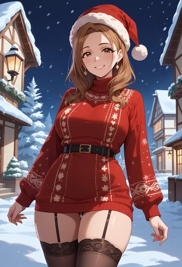 idolmaster,hojo_karen,sweater,stockings,Thigh garters  - AI generated anime art