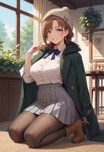 idolmaster,hojo_karen,winter,student uniform,duffle coat  - AI generated anime art