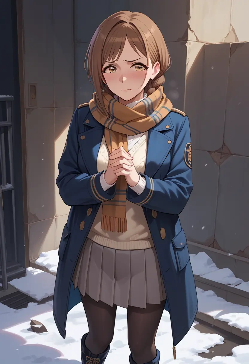 idolmaster,hojo_karen,winter,student uniform,puffer coat  - 