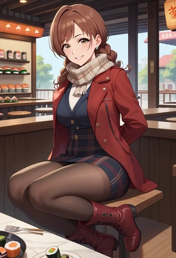 idolmaster,hojo_karen,winter,student uniform,fur-collared jacket  - AI generated anime art