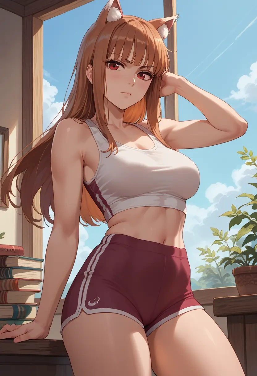 spice_and_wolf,holo,yoga shorts  - 