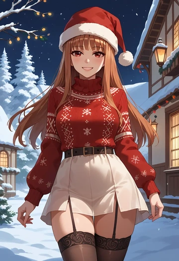 spice_and_wolf,holo,sweater,stockings,Thigh garters  - AI generated anime art