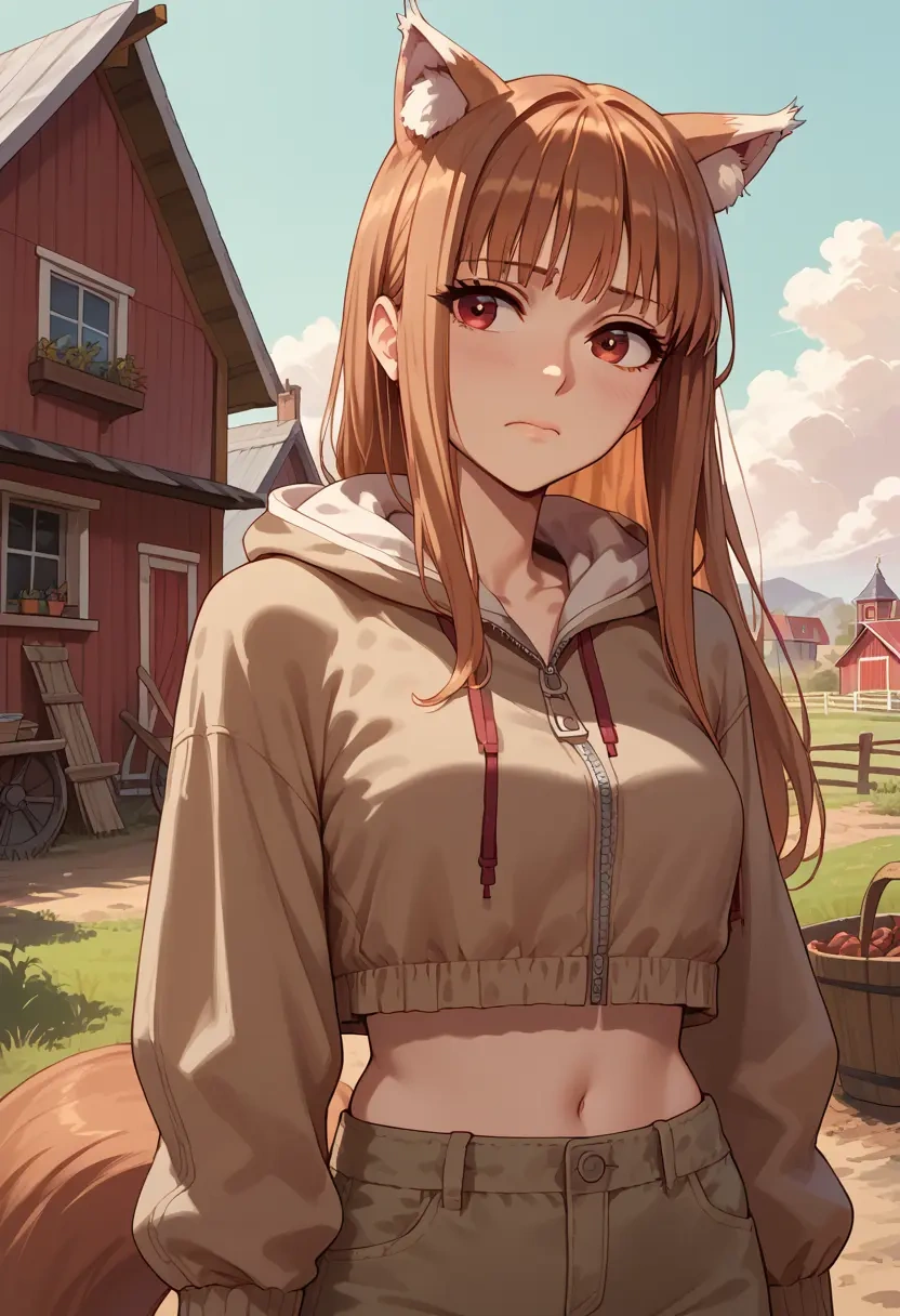 spice_and_wolf,holo,crop hoodie,shorts  - 