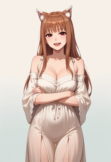 spice_and_wolf,holo,silk slip dress  - AI generated anime art