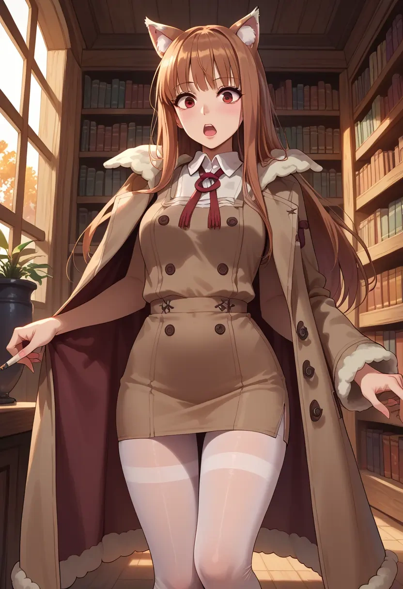 spice_and_wolf,holo,coat,long,double-breasted,pencil skirt  - 