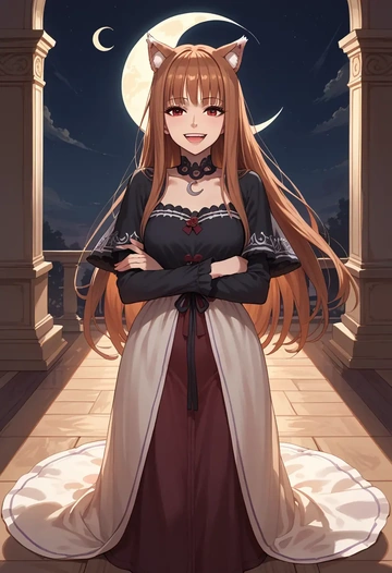 spice_and_wolf,holo,gothic priestess gown,high slit,embroidered veil  - AI generated anime art