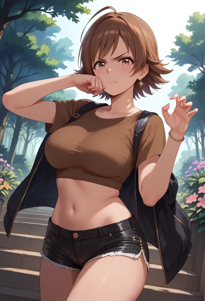 idolmaster,honda_mio,leather,shorts,crop top  - 