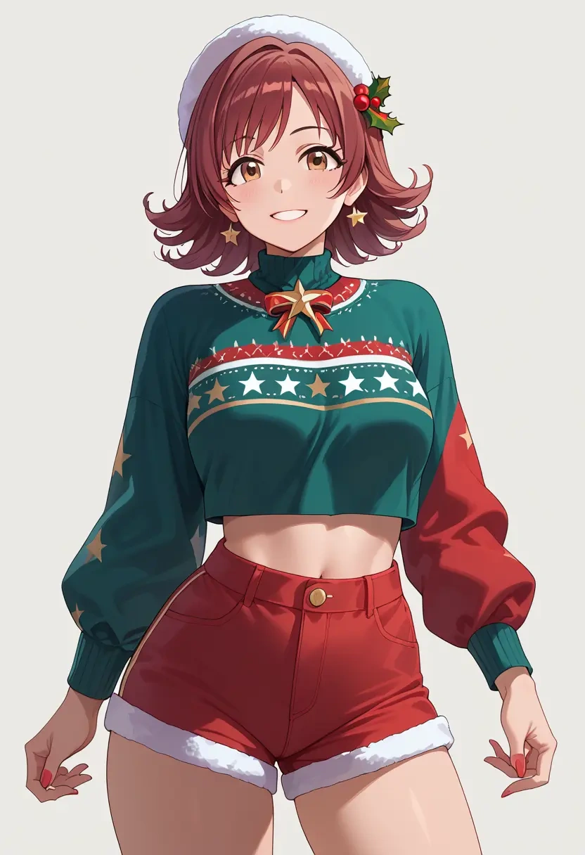 idolmaster,honda_mio,Christmas,red velvet shorts  - 