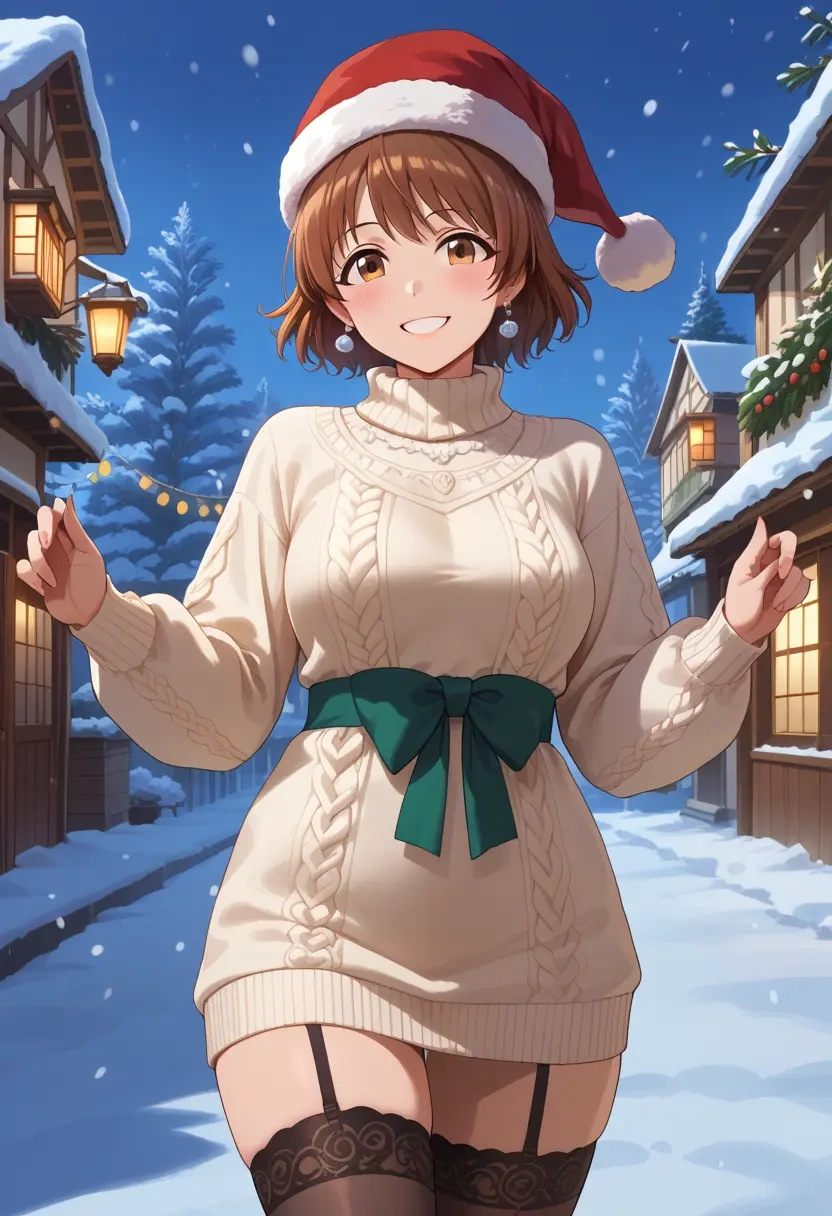 idolmaster,honda_mio,Christmas,sweater dress,stockings  - 