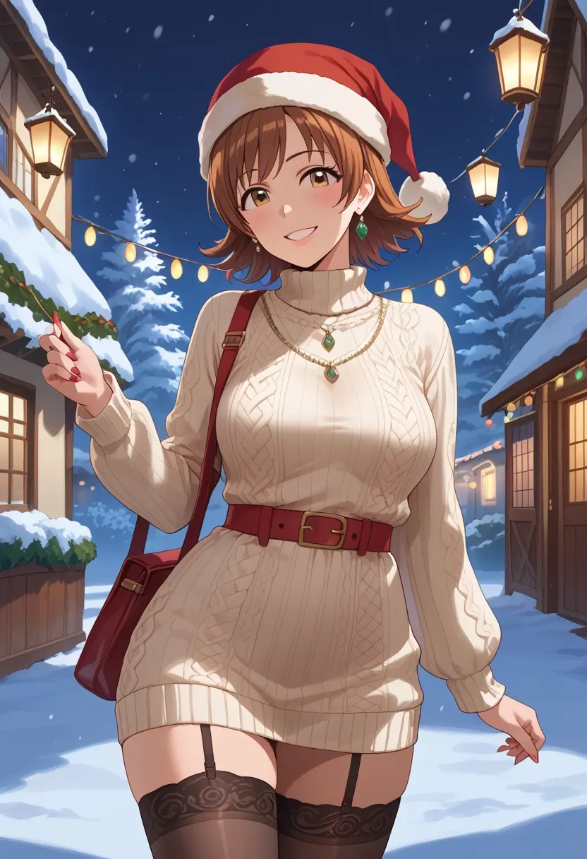 idolmaster,honda_mio,Christmas,sweater dress,stockings  - 