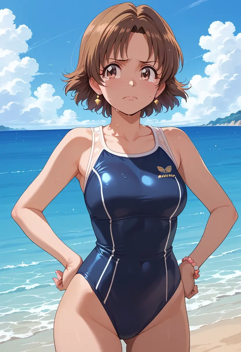 idolmaster,honda_mio,retro style swimsuit,frilled neckline,bow detail  - 