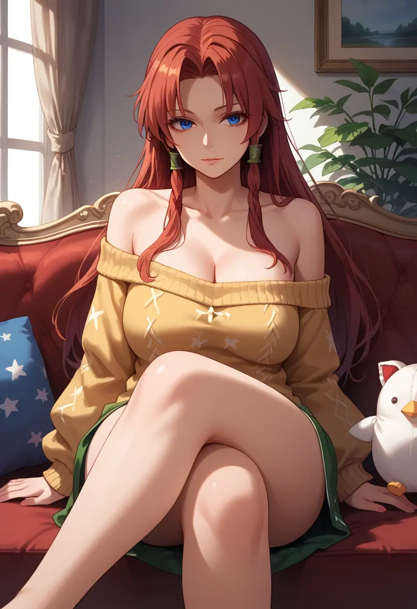 touhou,hong_meiling,off-shoulder,sweater  - 